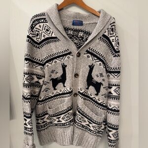 Pendleton Black and Gray Men's Cardigan Shawl Collar Sweater. 100% Wool.